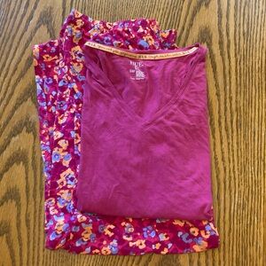 HUE Woman’s Pajamas Set Floral Print Pants Size Large